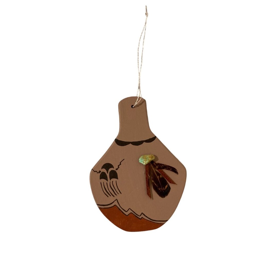 Native American Decorative Wood Ornament With Turquoise Accent